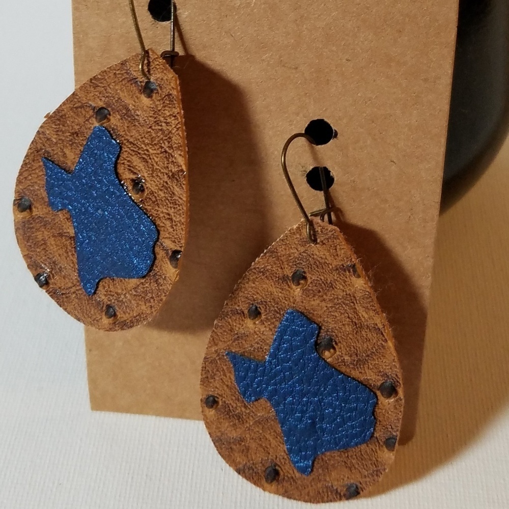 Pleather Drop Earrings Handmade  Texas